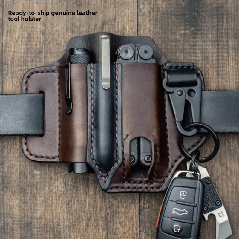 Edc Carry Pocket - Leren EDC gereedschapstas, outdoor tactische zaklamp
